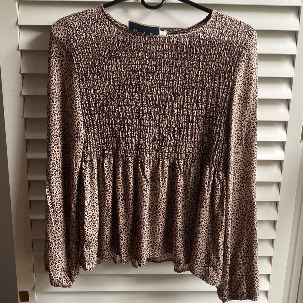 Brown Printed Long Sleeve Blouse. MARSHALLS; Size Small. Never Worn.